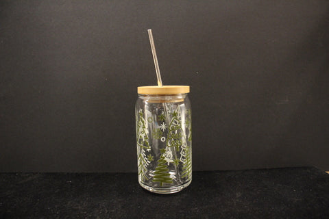 16oz Trees Clear Glass Can Cup by Allison MacKenzie Interiors