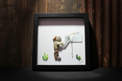 Pebble Horse and Rider Shadow Box Art by Art By Amy