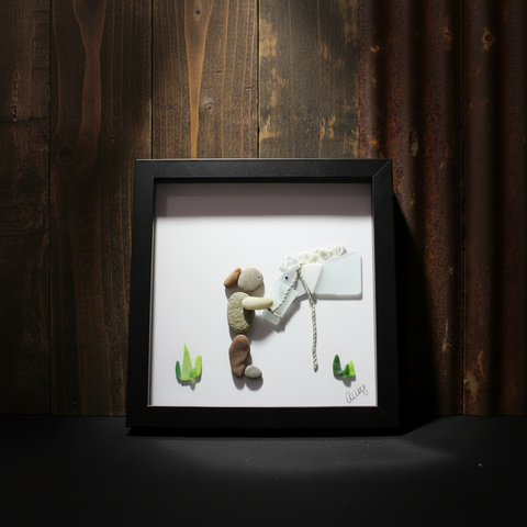 Pebble Horse and Rider Shadow Box Art by Art By Amy