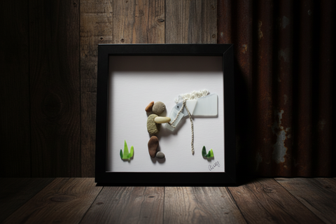 Pebble Horse and Rider Shadow Box Art by Art By Amy