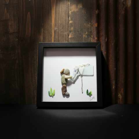 Pebble Horse and Rider Shadow Box Art by Art By Amy