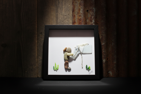 Pebble Horse and Rider Shadow Box Art by Art By Amy