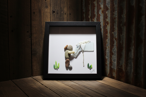 Pebble Horse and Rider Shadow Box Art by Art By Amy