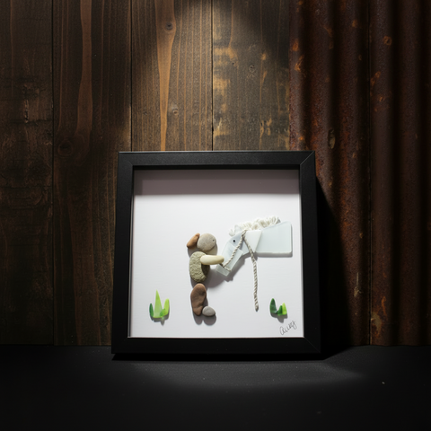 Pebble Horse and Rider Shadow Box Art by Art By Amy