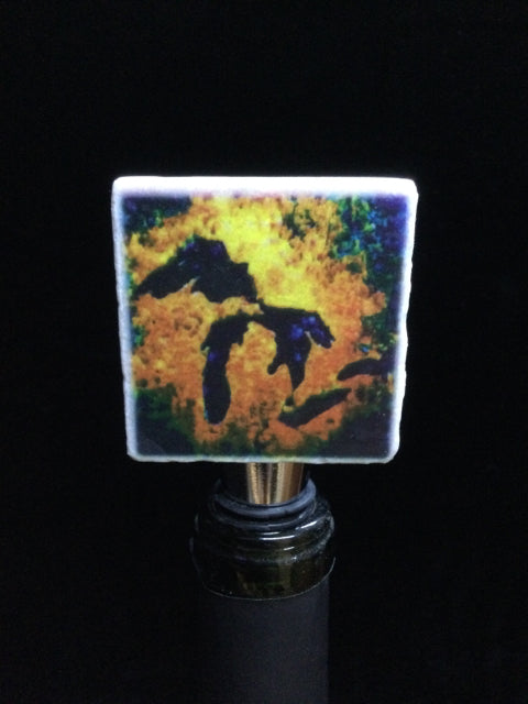 Fire Michigan Tile Wine Stopper by Ravaged Barn