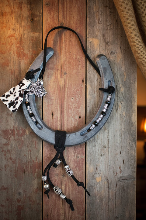 Cowhide Horseshoe Wall Charm with Pendant