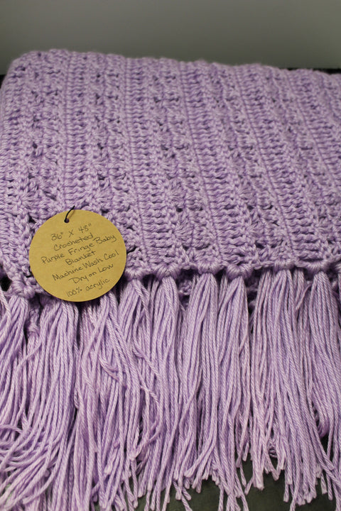 Suki B's Purple Fringe Crocheted Baby Blanket