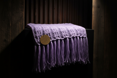 Suki B's Purple Fringe Crocheted Baby Blanket