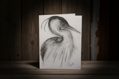 Serene – Charcoal Heron Art Card