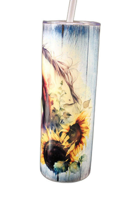 Watercolor Horse with Sunflowers Travel Cup 20oz