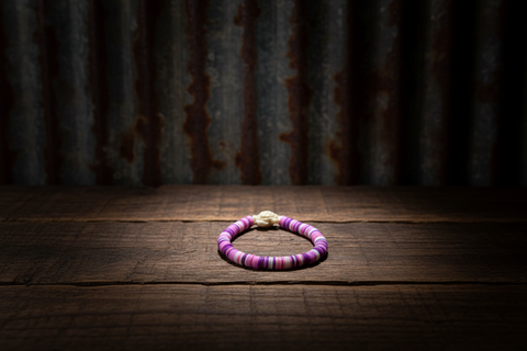 Turtle Charm Bracelet w/ Purple & White Disc Beads by Beaded Beauties