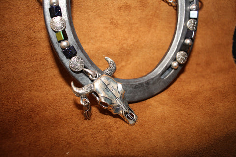 Live Lucky Decorative Horseshoe with Longhorn Skull and Midnight Beads
