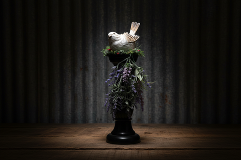 Lavender Cascade Bird Pedestal – Handmade by Red Brick Wreaths
