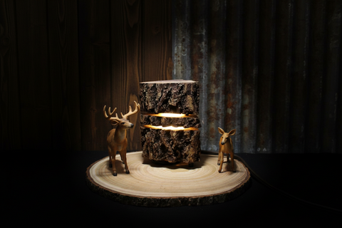 Woodland Deer Scene Lamp - Rustic Log Creations