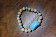 Load image into Gallery viewer, Turquoise Chunk Bead w/Turquoise round &amp;Tan Wood bead Bracelet by Theiss
