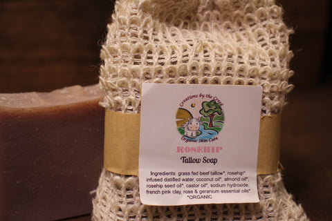 Rosehip Tallow Soap with sisal bag  by Creations by the Creek