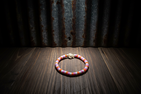 Turtle Charm Bracelet w/ Pink, Orange & White Disc Beads  by Beaded Beauties