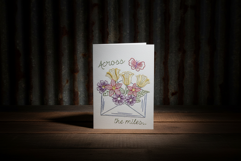 Across The Miles Embroidered Card by Suki B's Creations
