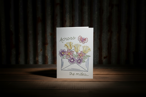Across The Miles Embroidered Card by Suki B's Creations
