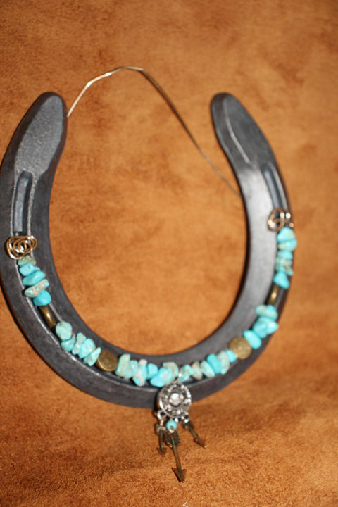 Live Lucky Decorative Horseshoe with Turquoise Chips and Bullet Charm