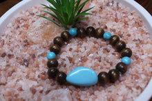 Load image into Gallery viewer, Turquoise Chunk Bead w/Turquoise round &amp; Brown Wood bead Bracelet by Theiss
