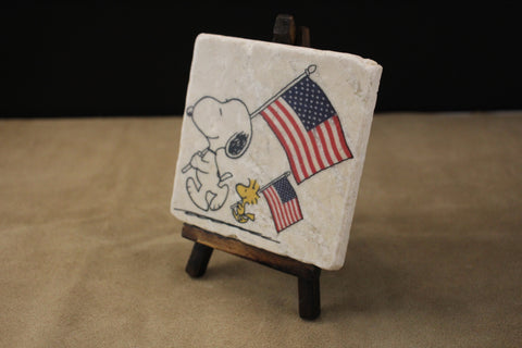Snoopy and Woodstock Patriotic Stone Tile by Ravaged Barn