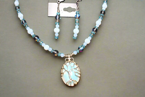 10"  Blue Tree of Life Pendant Necklace and Earrings Set by Outrageously Millie