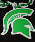 Green Spartan helmet logo on a black background