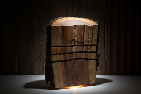 FinishedWood Glow Lamp – Stacked DarkWood Rustic Log Creations Decorative Pieces