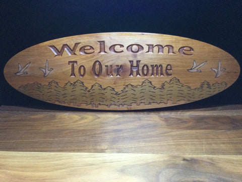 Welcome to Our Home 24" x 8" Cherry Sign