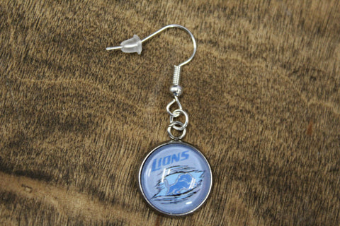 Handmade Detroit Lions Logo Drop Earrings with Silver-Tone Hooks