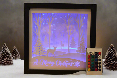 LED Lit Christmas Deer Scene Shadow Box