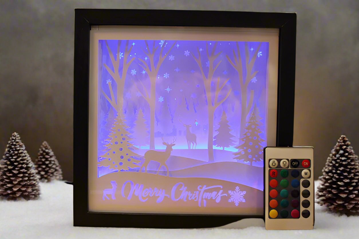 LED Lit Christmas Deer Scene Shadow Box