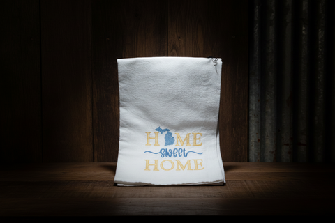 Home Sweet Home Michigan Tea Towel by Suki B's Creations