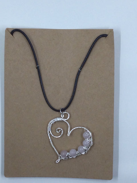 Rose Quartz Wire Wrapped Heart Necklace by Creations by the Creek