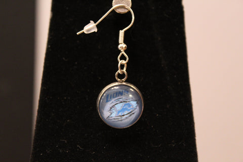 Handmade Detroit Lions Logo Drop Earrings with Silver-Tone Hooks