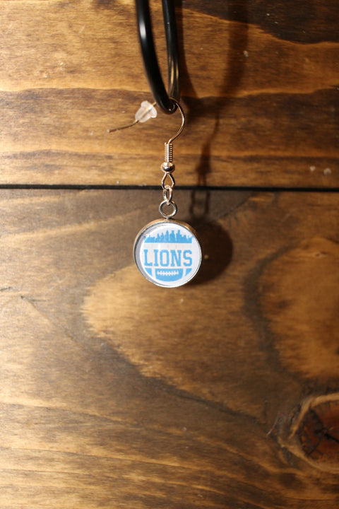 Handmade Detroit Lions Logo Pendant Earring with Silver-Tone Finish