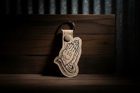 Praying hands Embroidered Faux Leather Keychain