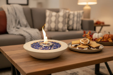 White Stone Fire Bowl by Concrete Flame MI