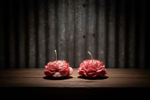 Pink with Red Wax Rose Candle with Single Wick