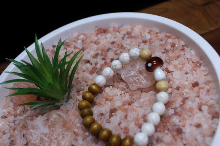 Brown Mushroom w/white Crackle and Brown Wood Beads  Bracelet by Theiss