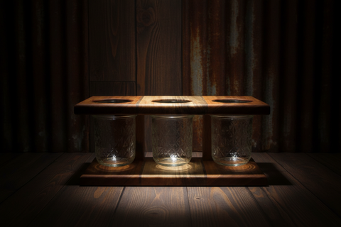 Handcrafted Wooden Three-Jar Holder – Walnut, Cherry & Maple Inlay by Orzel Wood
