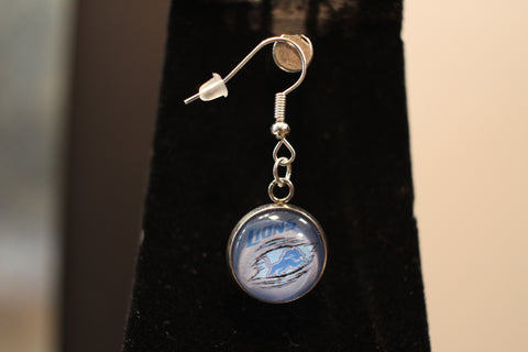 Handmade Detroit Lions Logo Drop Earrings with Silver-Tone Hooks