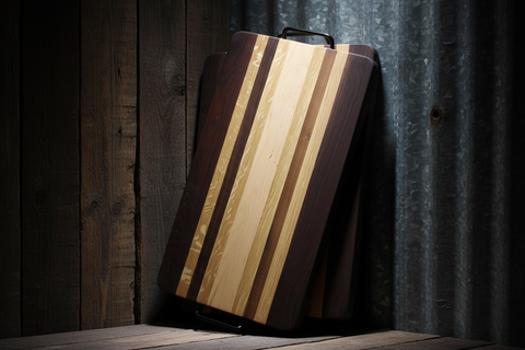 Grand Hardwood Serving Board with Metal Handles