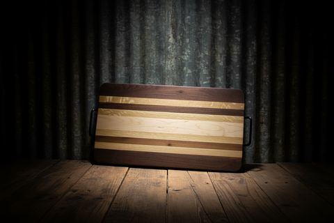 Grand Hardwood Serving Board with Metal Handles