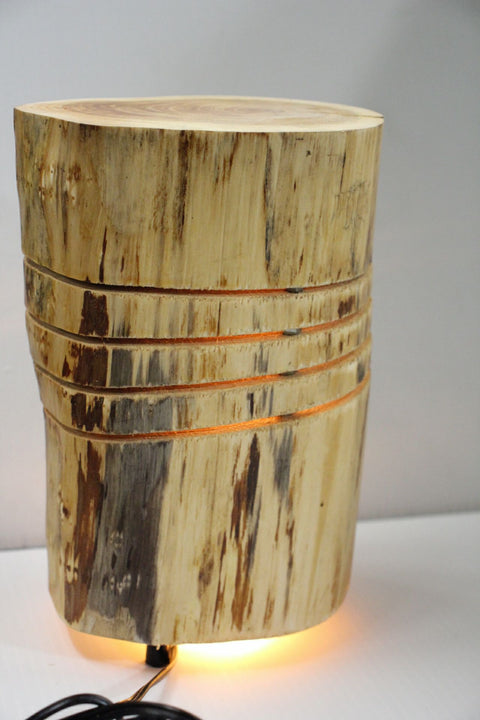 Finished Natural Wood Glow Lamp by Rustic Log Creations