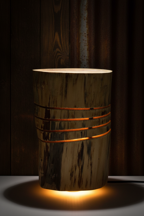 Finished Natural Wood Glow Lamp by Rustic Log Creations