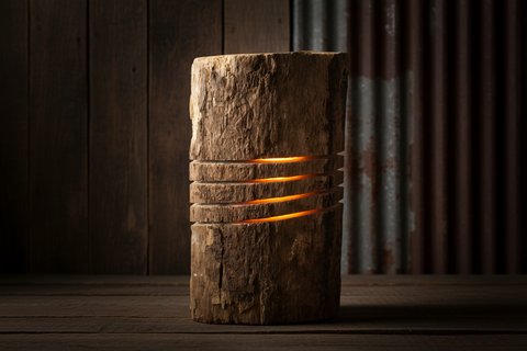 Unfinished Rustic Log Lamp Yellow Light Decorative Pieces