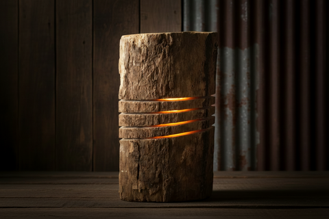 Unfinished Rustic Log Lamp Yellow Light Decorative Pieces
