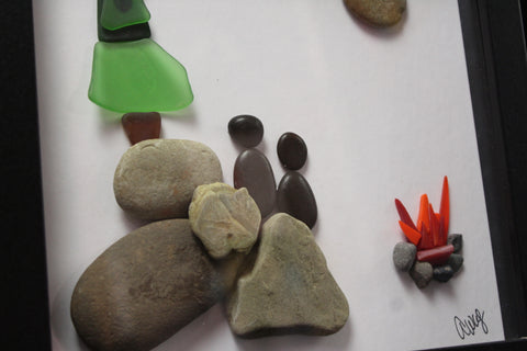 Pebble Campfire Under the Stars Shadow Box Art by Art by Amy